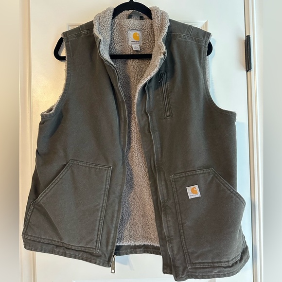 Carhartt Jackets & Blazers - Carhartt Olive Green Sherpa-Lined Vest